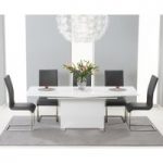 Modena 150cm White High Gloss Extending Dining Table with Malaga Chairs