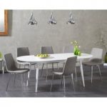 Olivia Extending White High Gloss Dining Table with Helsinki Fabric Chairs