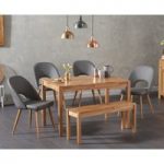 Oxford 150cm Solid Oak Dining Table with Halifax Faux Leather Chairs and Oxford Bench
