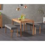 Oxford 120cm Solid Oak Dining Table with Mia Grey Plush Benches