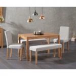 Oxford 120cm Solid Oak Dining Table with Mia Grey Benches and Mia Chairs