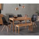 Oxford 150cm Solid Oak Dining Table with Oscar Faux Leather Round Leg Chairs and Bench