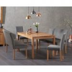 Oxford 150cm Solid Oak Dining Table with Mia Grey Plush Benches with Backs and Mia Grey Plush Chairs