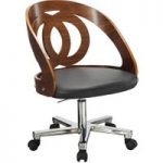 Arched Walnut Desk Chair with Faux Leather Seat
