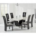 Raphael 170cm Cream and Black Pedestal Marble Dining Table with Verbier Chairs