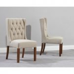 Safia Beige Fabric Dark Oak Leg Dining Chairs