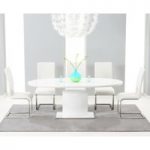 Santana 160cm White High Gloss Extending Pedestal Dining Table with Malaga Chairs