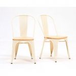Tolix Industrial Style Oak and Cream Dining Chairs