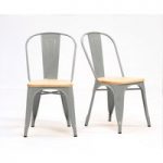 Tolix Industrial Style Oak and Grey Dining Chairs