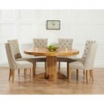 Torino 150cm Solid Oak Round Pedestal Dining Table with Anais Fabric Chairs