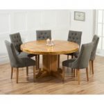 Torino 150cm Solid Oak Round Pedestal Dining Table with Pacific Fabric Chairs