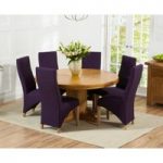 Torino 150cm Solid Oak Round Pedestal Dining Table with Henley Fabric Chairs
