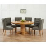 Torino 150cm Solid Oak Round Pedestal Dining Table with Safia Fabric Chairs