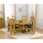 Torino 150cm Solid Oak Round Pedestal Dining Table with Louis Chairs