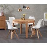 Verona 110cm Oak Round Dining Table with Oscar Faux Leather Square Leg Chairs
