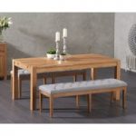 Verona 180cm Solid Oak Dining Table with Camille Grey Fabric Benches
