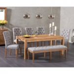 Verona 180cm Solid Oak Dining Table with Claudia Fabric Chairs and Camille Grey Fabric Bench